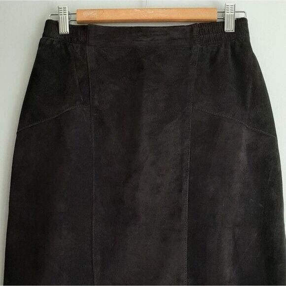 BIANCA 100% Genuine Suede Leather Pencil Knee Length Skirt Black Sz M - Picture 3 of 14
